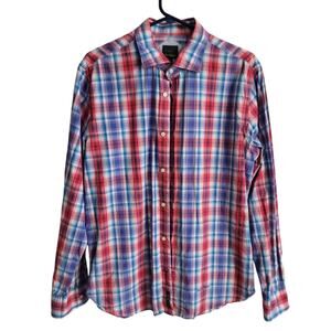 Henry Cotton's Mens French Collar Shirt Madras Plaid Small Italian Designer